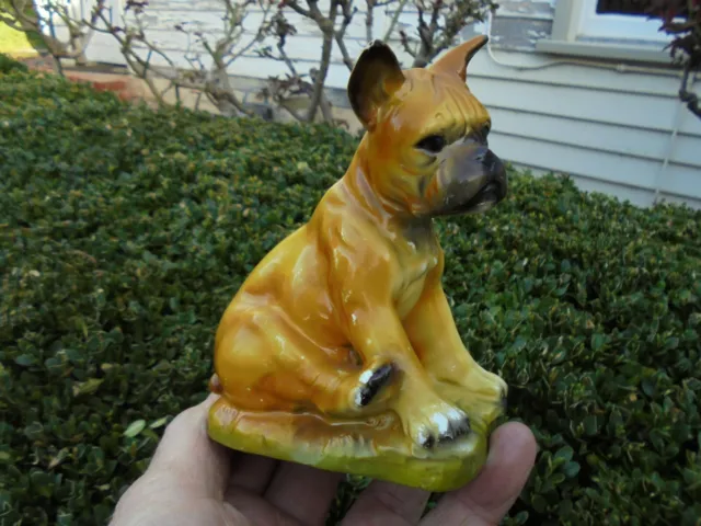 MCM BOXER PUPPY DOG ON PLINTH HAND PAINTED c1960