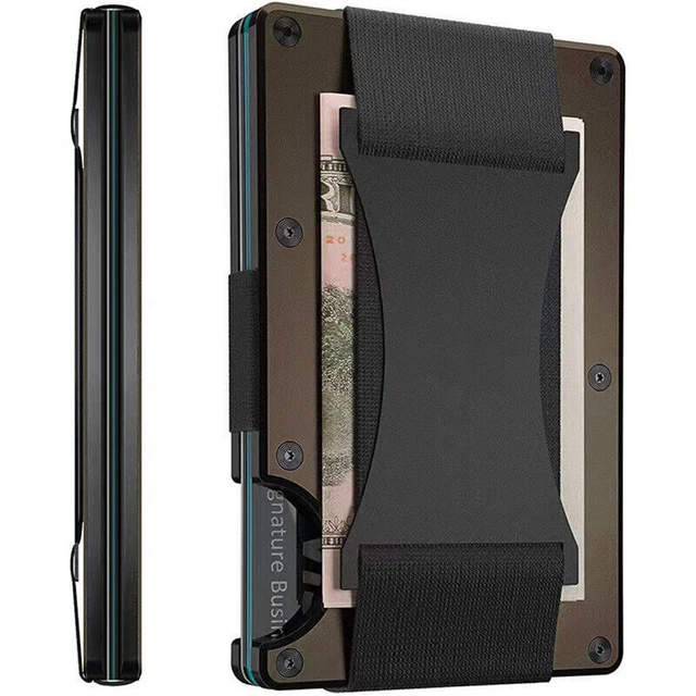 Men RFID Blocking Money Clip Slim Carbon Fiber Credit Card Holder Metal Wallet