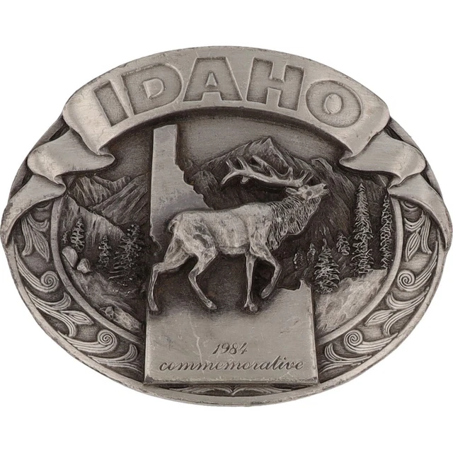 Idaho Bugling Bull Elk Antler Mountain Hunting Western Cowboy Vtg Belt Buckle