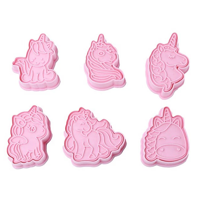 6 un. moldes de plástico 3D dibujos animados animales para hornear cortador de galletas en forma de unicornio Sn