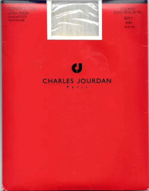 Charles Jourdan Style 405 Control Top Sheer Sandalfoot Pantyhose Size C Ivory