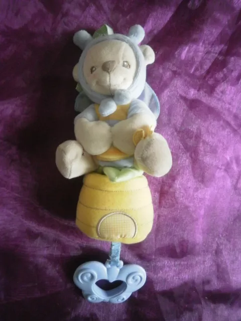 Doudou peluche ours vert jaune bleu ruche musical NATURE BEARRIES
