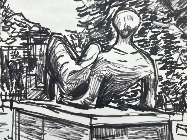 Henry Moore? - Statua Henry Moore - Disegno a inchiostro originale - metà XX secolo - Rara!