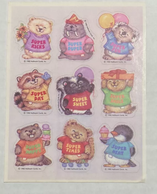 Vintage 1980 Hallmark Shirt Tales Stickers Seals - 1 Sheet Of 9 Stickers