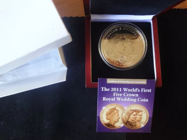 2011 B/U GOLD PLATED PROOF 5oz TDC 5 CROWNS COIN BOX + COA WILLIAM & KATE  1/999
