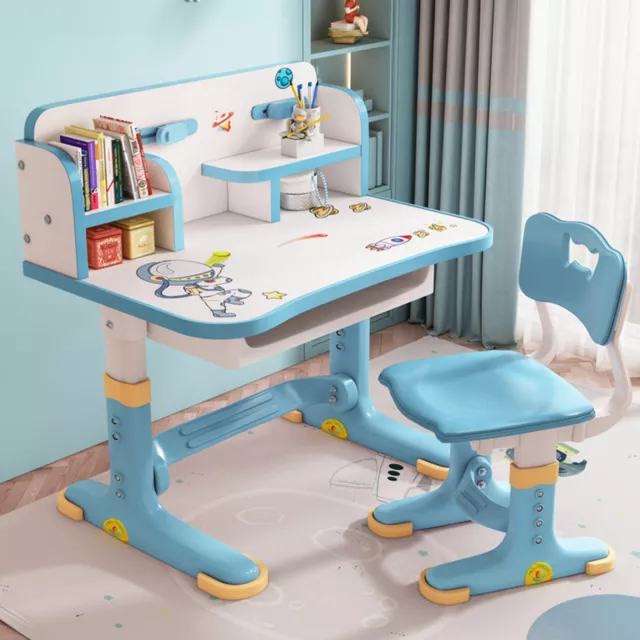 höhenverstellbares Kinder Schreibtisch und Stuhl Set, mit Schublade, Bücherregal
