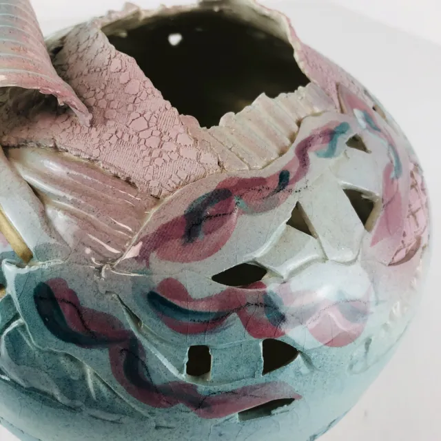 Modern Art Vase Sculpture Ceramic Pottery Teal Pink Artist Signed Markiewkz 3