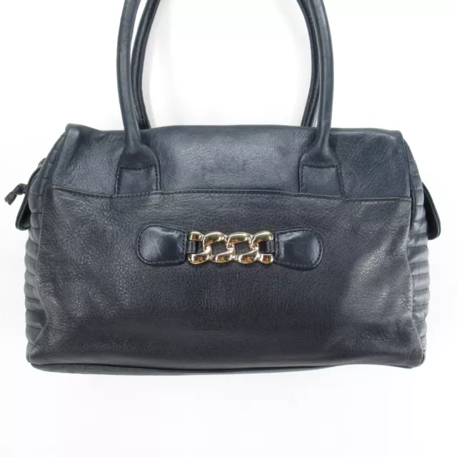 Vtg Giani Bernini Handbag Women Black Leather Chain Satchel Purse Shoulder Bag