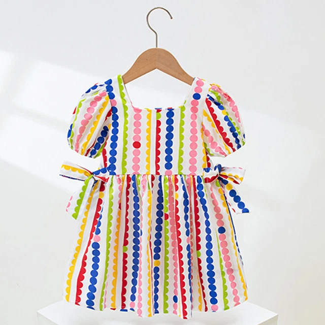 Kids Toddler Baby Girls Spring Summer Colorful Print Short Sleeve Princess