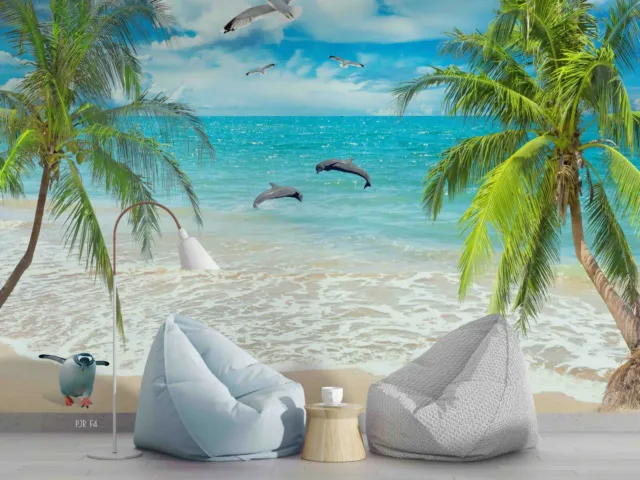 3D Ocean Beach Palm Tree Wallpaper Wall Mural Removable Self-adhesive 54