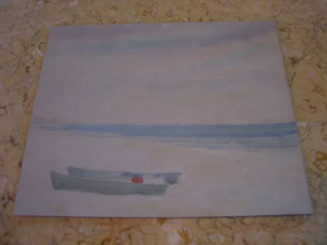 Vtg Antique Early 20th Cent. E A Trego Watercolor Painting & Pastel of Boats