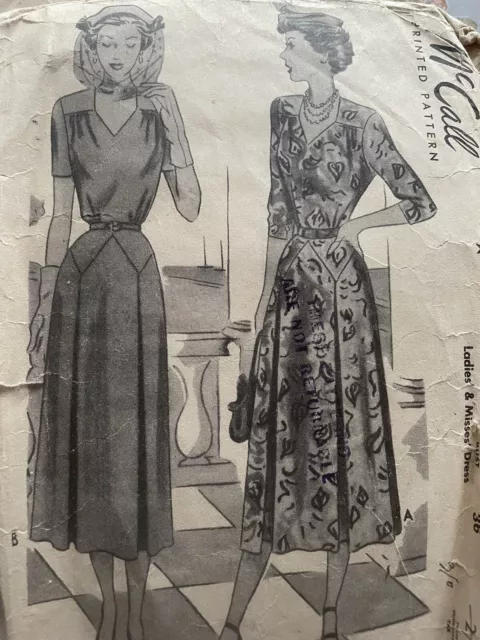 VINTAGE 1940'S McCALLS 7331 DRESSES SEWING PATTERN
