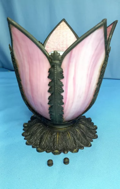 Vintage Pink Slag Glass Ceiling Light Shade Curved 7" Tulip MCM Tiffany Style