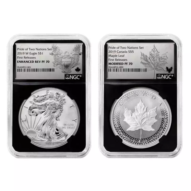 2019 United States & Canada 1 oz Silver Eagle & Maple Leaf - Pride of Two Nat...