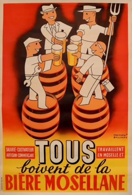 1950 French Art Deco Beer Poster "Tous Boivent de la Biere Mosellane" (Red)
