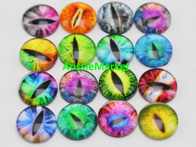 20 x cabochons glass dome cat snake eyes flat back round 12mm earring parts new