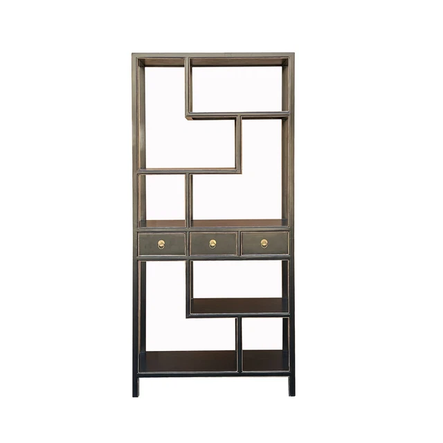 Oriental Black Lacquer Two Sided Display Curio Cabinet Room Divider cs7390S