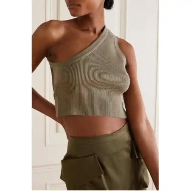 Jacquemus Ascu Cropped One Shoulder Open Back Ribbed Top