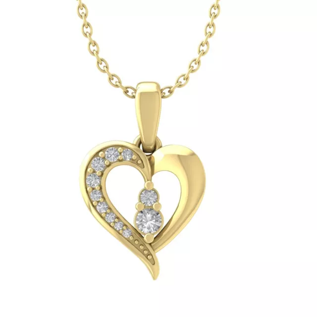 14K Yellow Gold Diamond Heart Pendant with Silver Chain 1/10ct, 18", 2.45g