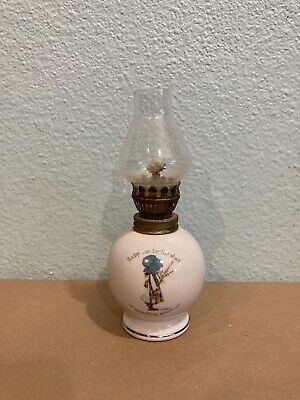 Vintage Holly Hobbie Oil Lamp 7” White Clear Porcelain Glass Japan Lightweight