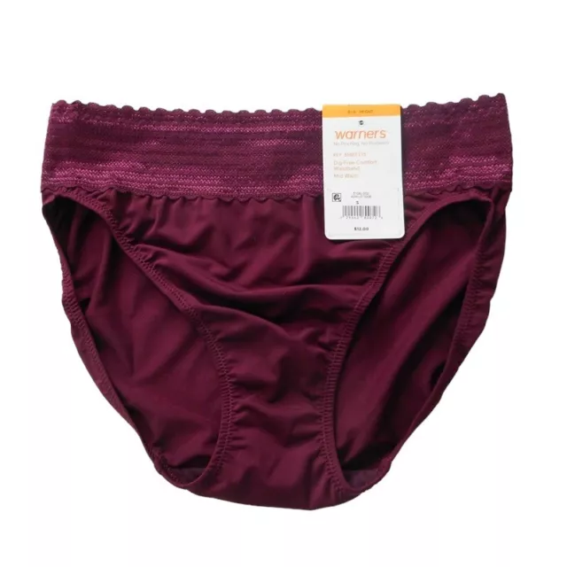 Warners Panties Womens Small 5 Brief Wine Hi Cut w Lace No Pinching Problems