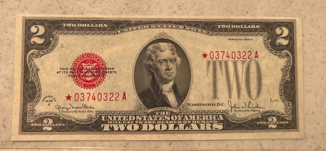 1928G $2 Legal Tender Star Note Red Seal