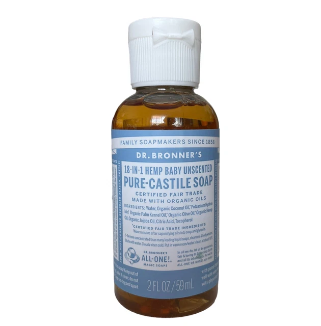 DR. BRONNER’S PURE Castile Liquid Soap Baby Unscented Travel Mini 2 oz