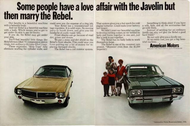 1968 AMC gold black Javelin green Rebel 2-page Vintage Print Ad