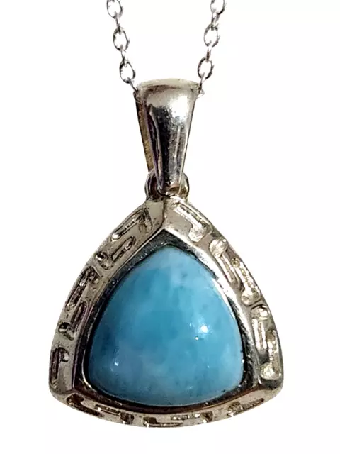 Larimar Pendant 18" Necklace Triangle Gemstone Dolphin Stone 925 Sterling Silver