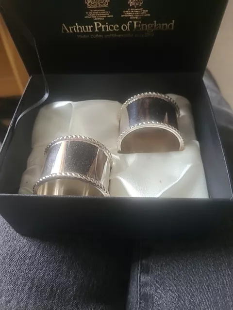 Arthur Price Silver Plated Pair Of Napkin Rings Boxed Bead Pattern