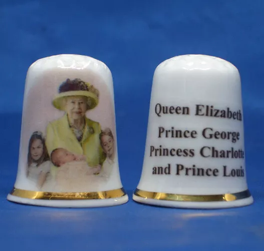 Birchcroft China Thimble --  H M Queen Elizabeth with George , Louis & Charlotte