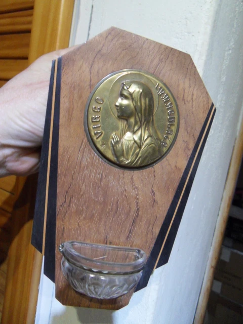 Vintage benitier holy water font Vierge VIRGO signe Ruffony religion