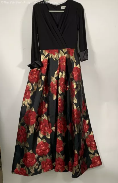Eliza J Women's Black/Multicolor Floral Print Long Sleeve Formal Dress Size 6