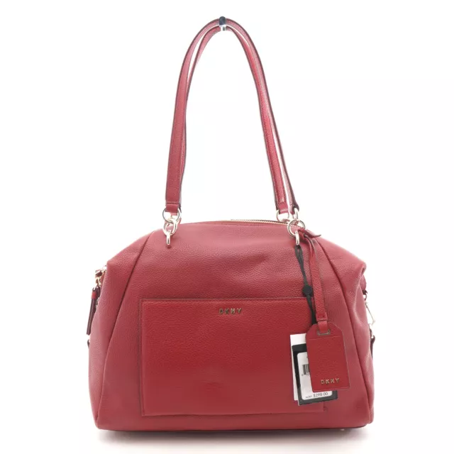 DKNY Chelsea Large Pebble Leather Satchel Purse / Shoulder Bag $298, Dark Red