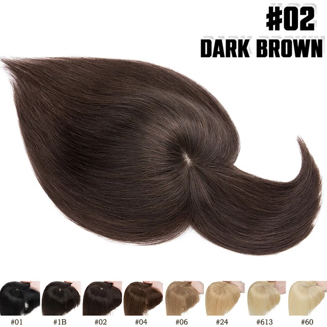 8.5x8.5cm Clip In Mono Women Human Hair Topper with Bangs 150% #2 Dark Brown