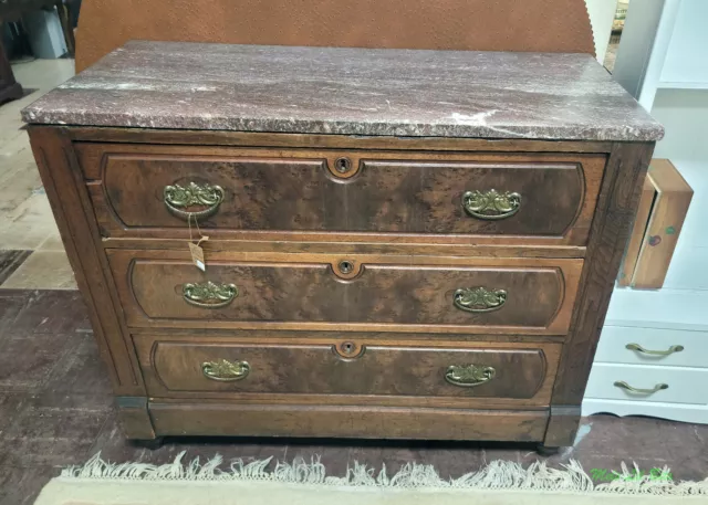 Antique Eastlake Walnut Marble Top Dresser
