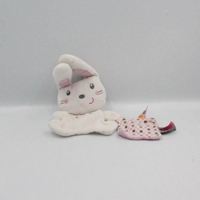 Doudou lapin blanc rose pois mouchoir Double Face NICOTOY - 23317