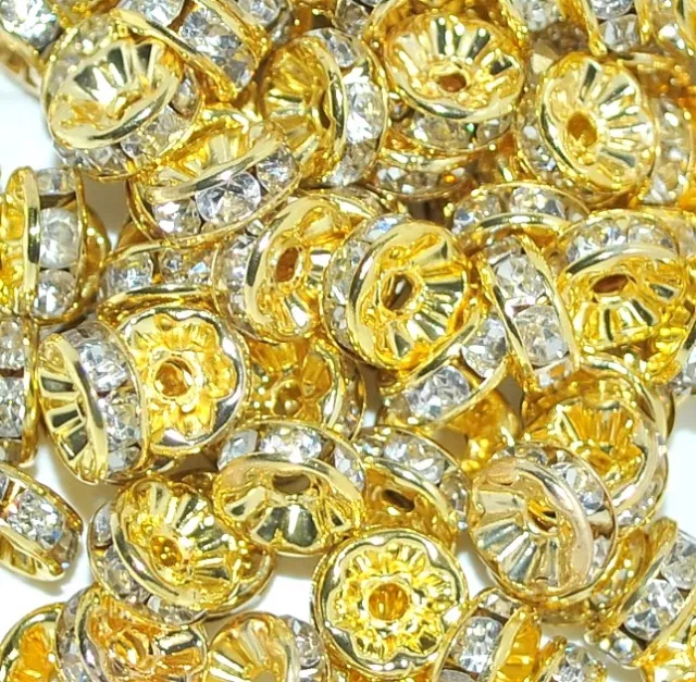 A+ Glas Gold/Silber Strass Rondelle Distanzstück Perlen in Größen und Farben