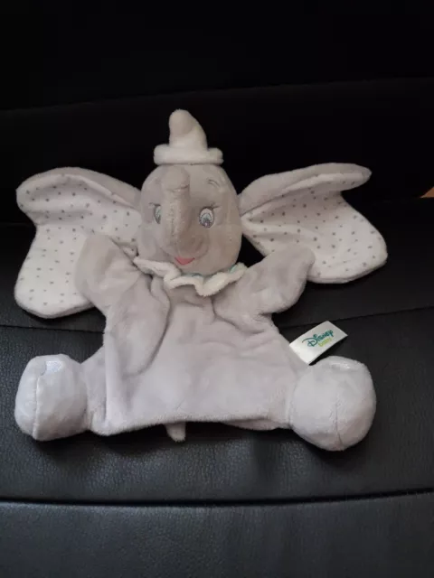 Doudou marionnette éléphant Dumbo gris blanc étoiles DISNEY COMME NEUF