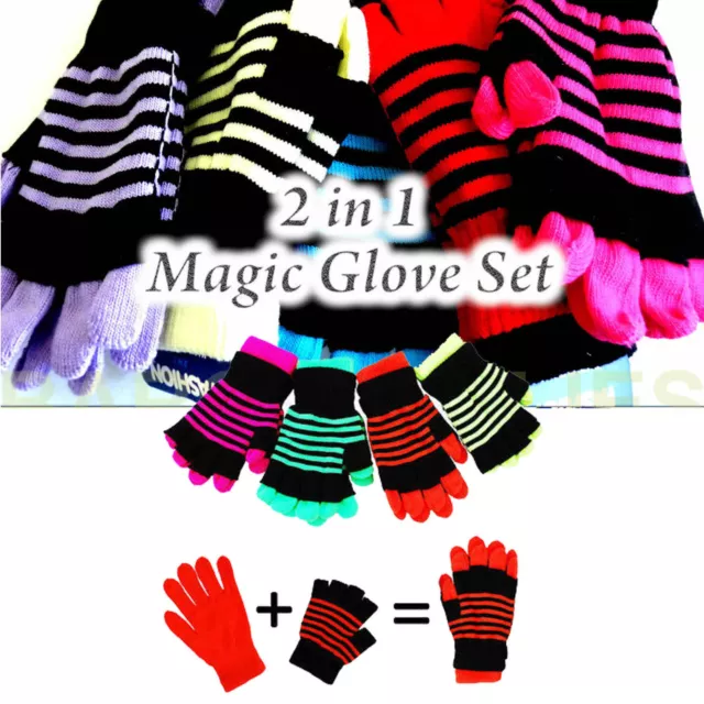 Handschuhe Magic 2 in1 Fingerless Von 5-15 Alter Junge Mädchen Frau Winter