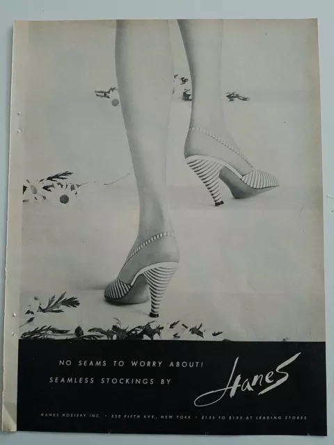 1956 women's Hanes seamless Hosiery stockings legs heels vintage fashion ad