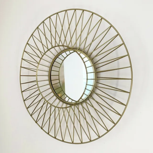 Gold Cage Wire Round Wall Mirror Large Decorative Metal Frame Home Decor Luxury