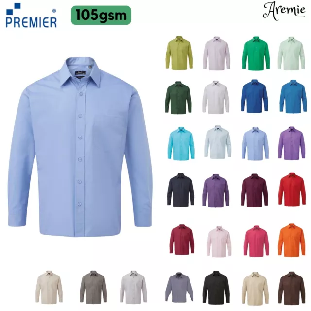 Premier Mens Long Sleeve Easy Care Poplin Shirt Office Work Casual Business