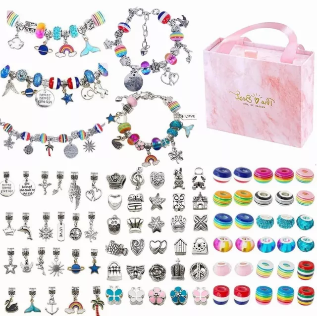 Bracelet Making Kit Beads Jewellery Charms Pendant Set DIY Craft Girls Kids Gift