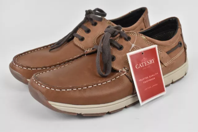 BNIB Catesby Men's Brown Leather Boat Deck Shoes Lace Up Casual Size UK10 #2976