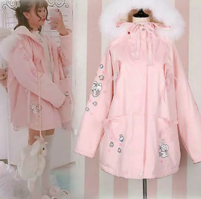 New  Lolita Girl Hoodies Harajuku  Jacket Winter Warm Hooded Kawaii Coat Top