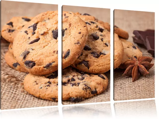 Dulce Cookies Con Schokostückchen 3-Teiler Lienzo Decoración Pared Impreso