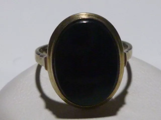Estate Art Nouveau Deco 835 Silver European Designer Onyx Shield Ring Band