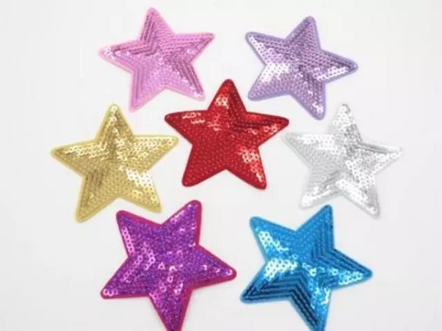 3 Pieces of 9cm Embroidered sequin stars IRON-ON patch applique badge from UK