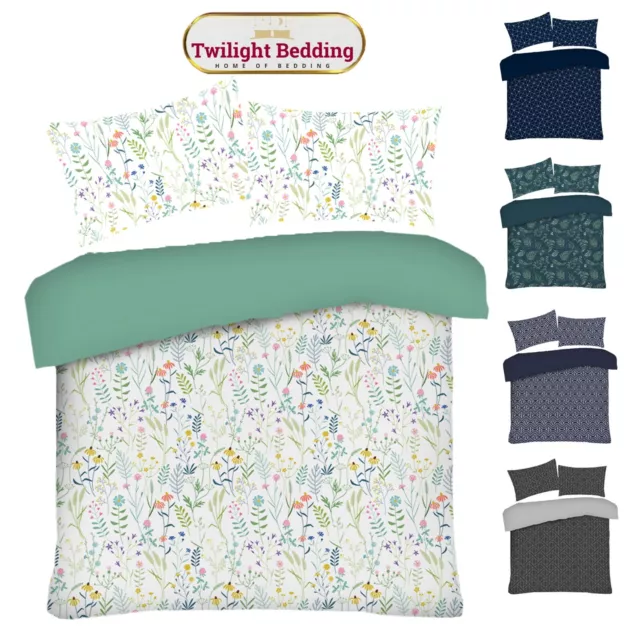 Reversible Duvet Cover Quilt Bedding Set with Pillowcase Single Double King Size